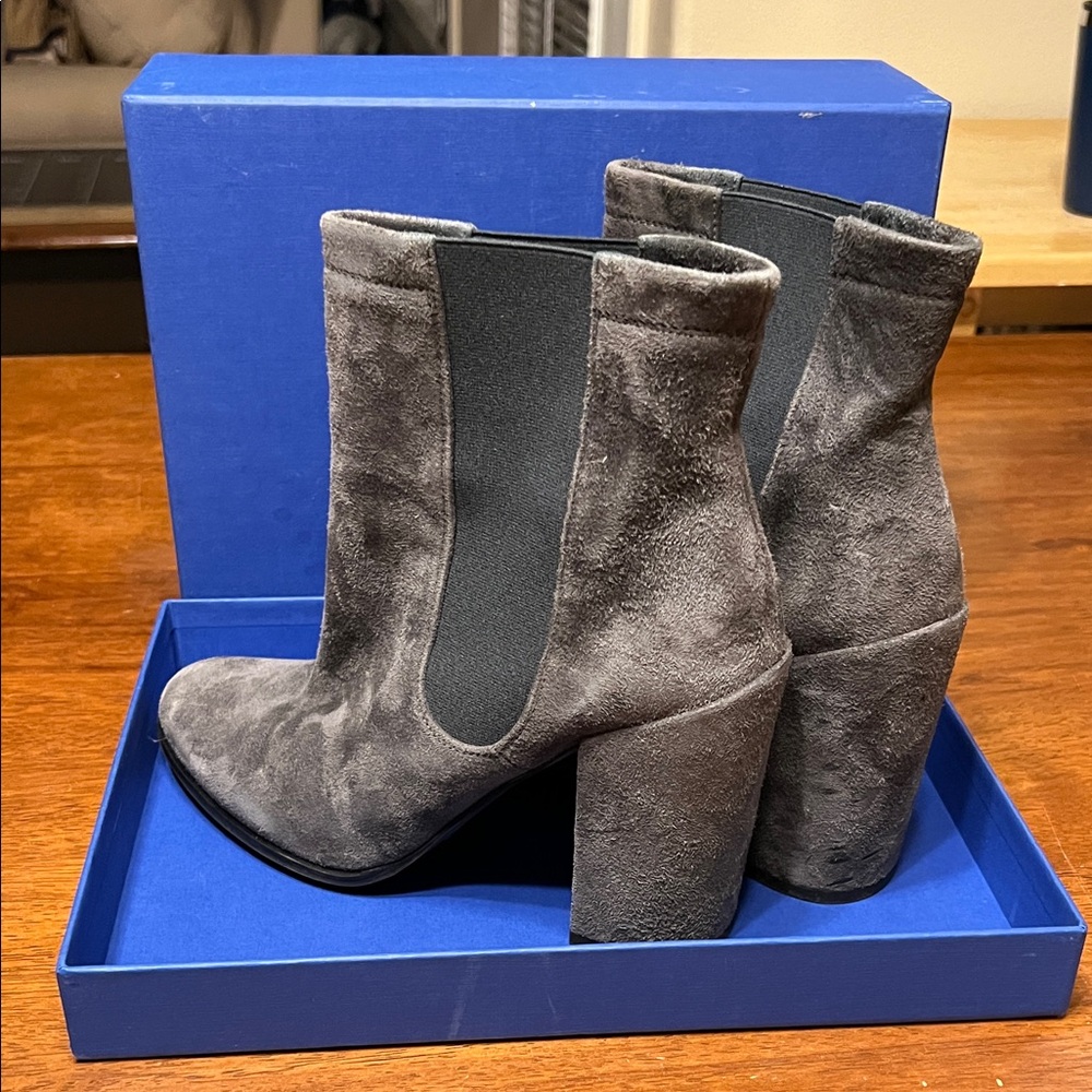 Stuart Weitzman Charcoal Suede Heeled Boots